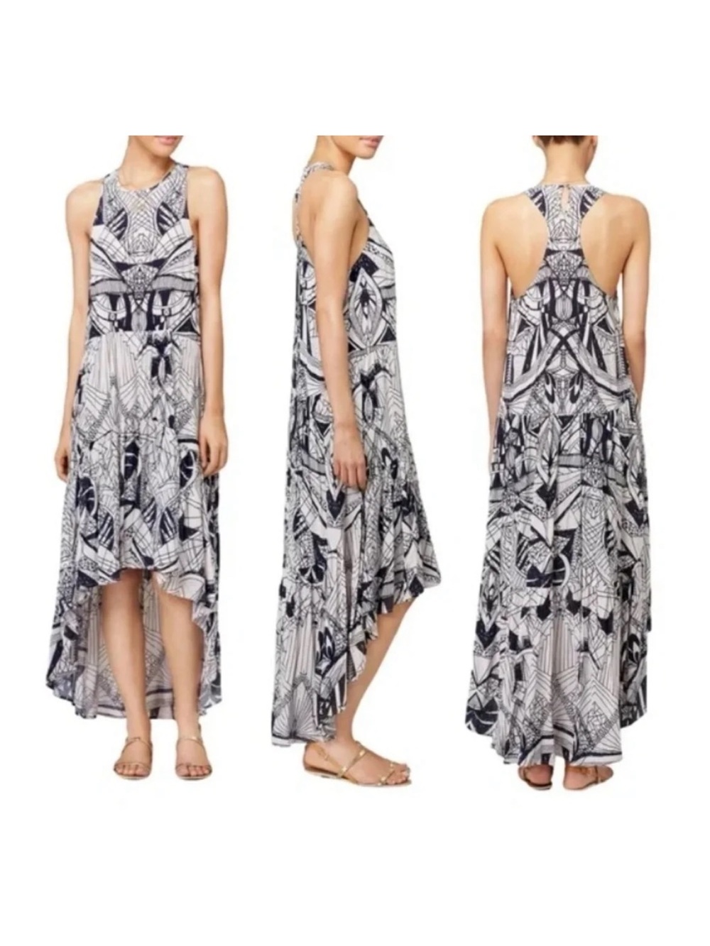 Free People La Mar Graphic Print Hi Low Maxi Dress
